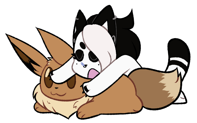 Commission by doodlenoahz of me and a big eevee plushie.